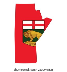 The map of the Manitoba province with its official flag isolated on white background. Vector illustration
