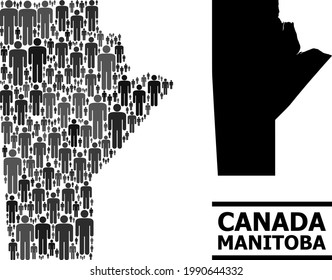 Map of Manitoba Province for politics applications. Vector demographics abstraction. Concept map of Manitoba Province made of person pictograms. Demographic concept in dark gray color tints.