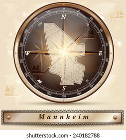 Map of Mannheim with borders in bronze