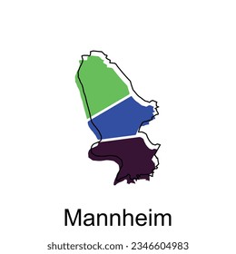 mapa del diseño de Mannheim, plantilla de ilustración de los vectores del país del mapa mundial