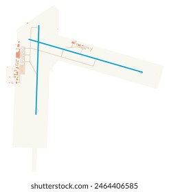 Map of Manuel Crescencio Rejon International Airport (Mexico). IATA-code: MID. Airport diagram with runways, taxiways, apron, parking areas and buildings. Map Data from OpenStreetMap.