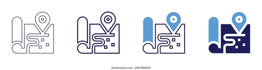 Map mapping icon in 4 different styles. Thin Line, Line, Bold Line, Duotone. Duotone style. Editable stroke.