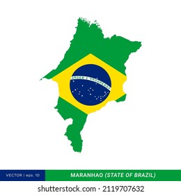 Map of Maranhao - State of Brazil With Brazil Flag Vector Illustration Design Template