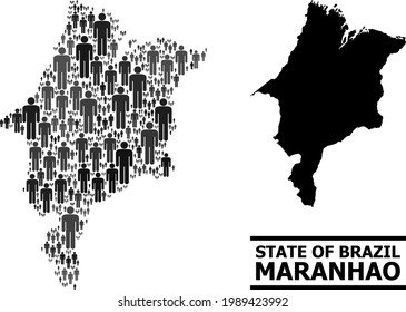 Map of Maranhao State for demographics agitprop. Vector demographics collage. Collage map of Maranhao State designed of human elements. Demographic scheme in dark grey color tints.