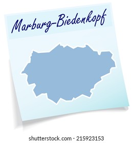 Map of Marburg-Biedenkopf as sticky note in blue