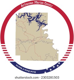 Map of Marion County in Arkansas, USA arranged in a circle.