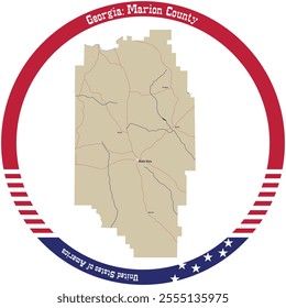 Map of Marion County in Georgia, USA arranged in a circle.