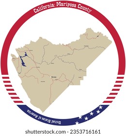 Map of Mariposa County in California, USA arranged in a circle.