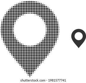 Kartenzeichen halftone gepunktete Symbol-Illustration. Halftone Muster enthält runde Elemente. Vektorgrafik von Kartenmarkierungssymbol auf weißem Hintergrund. Flache Abstraktion für Kartenmarkensymbol.