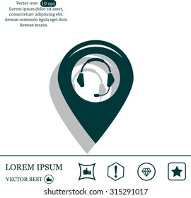 map mark icon with ear phones