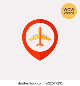 Map mark icon with plane