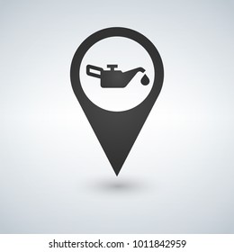 Map mark with an oil sign icon, flat style.