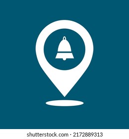 Map marker with Bell icon, map pin, GPS location symbol, vector illustration