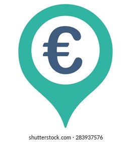 Map marker from BiColor Euro Banking Icon Set. Vector style: flat bicolor, cobalt and cyan symbol, rounded angles, white background.