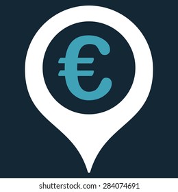Map marker from BiColor Euro Banking Icon Set. Vector style: flat bicolor, blue and white symbol, rounded angles, dark blue background.