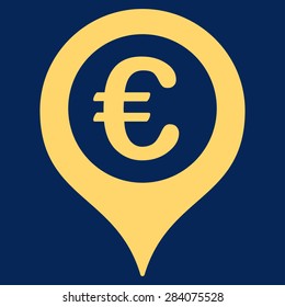 Map marker from BiColor Euro Banking Icon Set. Vector style: flat, yellow symbol, rounded angles, blue background.