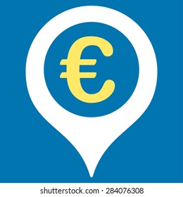 Map marker from BiColor Euro Banking Icon Set. Vector style: flat bicolor, yellow and white symbol, rounded angles, blue background.