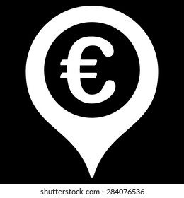 Map marker from BiColor Euro Banking Icon Set. Vector style: flat, white symbol, rounded angles, black background.