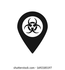 Map marker with Biohazard symbol, Map pin, GPS location icon