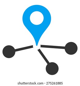 Map marker with branches icon. This isolated flat symbol uses modern corporation light blue and gray colors.