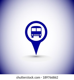 Map marker with Bus icon, vector illustration. Flat design style