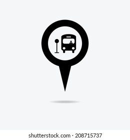 Map marker with Bus icon, vector illustration.
