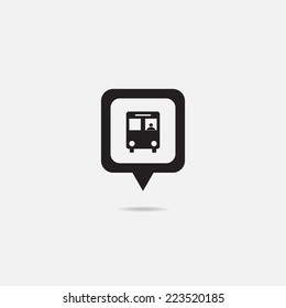 Map marker with Bus icon, vector illustration.
