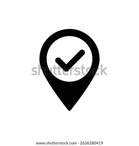 Map marker with check sign indicating location confirmation