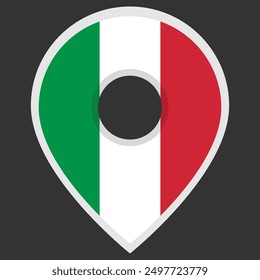 Map marker with colors of the Italian flag. Location pin with flag of Italy. Vector icon for mobile apps, UI and web design. EPS10