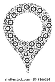 Map Marker composition of gear elements. Vector gear icons are organized into map marker illustration.