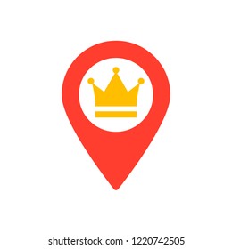 Map marker with Crown icon, map pin, GPS location symbol, vector illustration