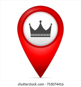 Map marker with crown symbol on a white background.