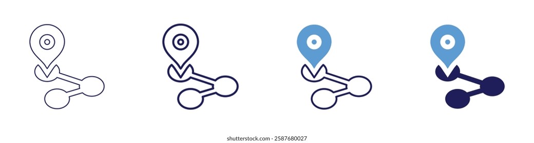 Map marker customization icon in 4 different styles. Thin Line, Line, Bold Line, Duotone. Duotone style. Editable stroke.