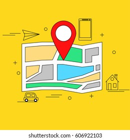 Map with marker and different location related elements