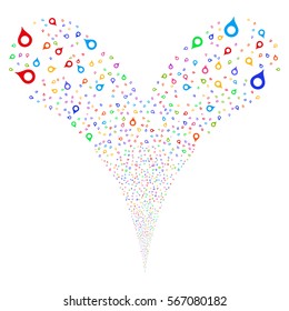 Map Marker fireworks stream. Vector illustration style is flat bright multicolored iconic symbols on a white background. Object double fountain combined from random pictograms.