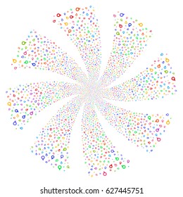 Map Marker fireworks swirl rotation. Vector illustration style is flat bright multicolored iconic symbols on a white background. Object flower created from random symbols.