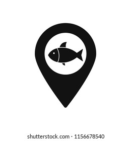 Map marker with Fish icon, map pin, GPS location symbol, vector illustration