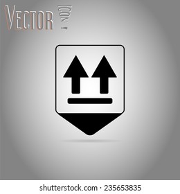 Map marker - fragile package symbol. Flat design style. Made in vector