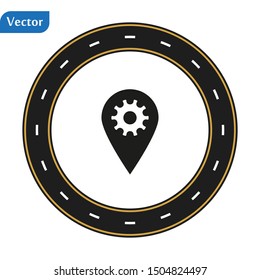 Map marker gear icon, map pin. Road icon. Eps10