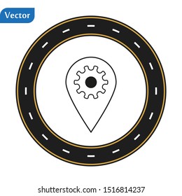Map marker gear icon, map pin. Road icon. Eps 10