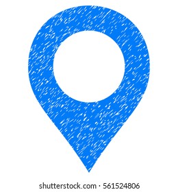Map Marker grainy textured icon for overlay watermark stamps. Flat symbol with scratched texture. Dotted vector blue ink rubber seal stamp with grunge design on a white background.