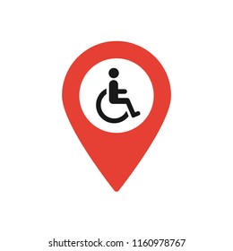 Map marker with Handicap icon, map pin, GPS location symbol, vector illustration