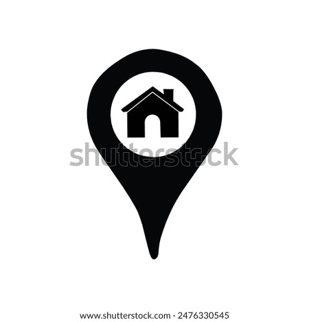 Map marker with house basket icon, map pin, GPS location symbol, vector illustration
