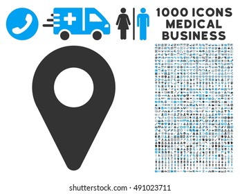 Map Marker icon with 1000 medical commerce gray and blue vector pictographs. Set style is flat bicolor symbols, white background.