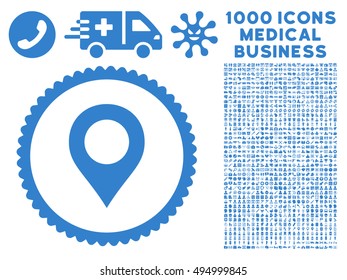 Map Marker icon with 1000 medical commerce cobalt vector pictograms. Collection style is flat symbols, white background.