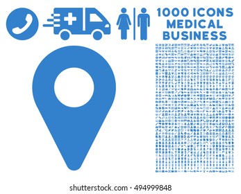 Map Marker icon with 1000 medical business cobalt vector pictographs. Set style is flat symbols, white background.