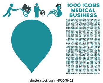 Map Marker icon with 1000 medical business soft blue vector design elements. Clipart style is flat bicolor symbols, white background.