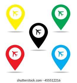 Map marker with icon of airplane
