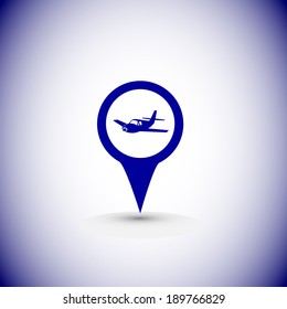 Map marker with icon of airplane vector illustration