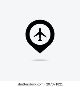 Map marker with icon of airplane, vector eps10 illustration